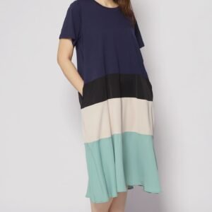 Ivon Colourblock Dress in Blue - Image 3