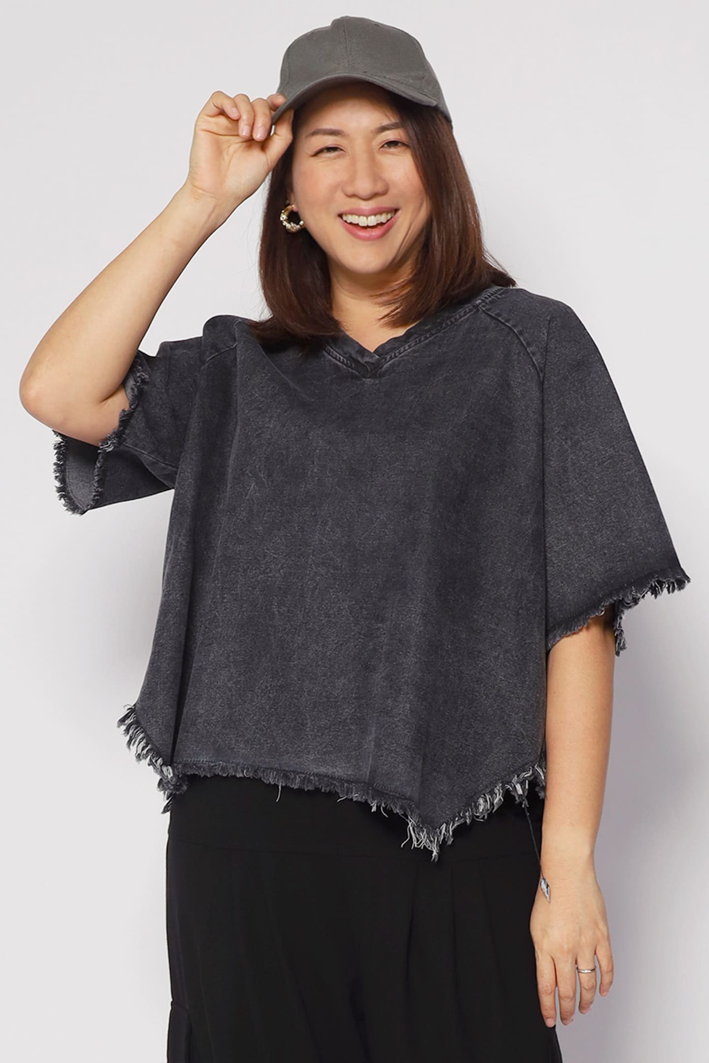 Johan Fringe Top in Black Denim - Image 1