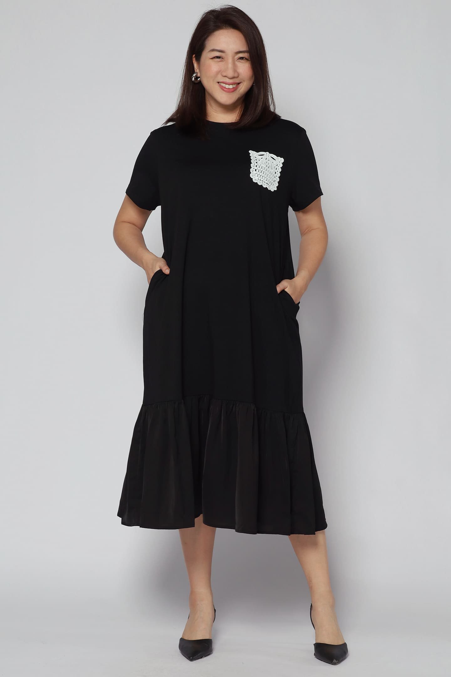 Backorders Louisa Crochet Pocket Dress in Black - Image 1