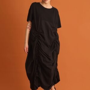 CHOSEN - Jiwon Ruched Drawstring Dress in Black - Image 3