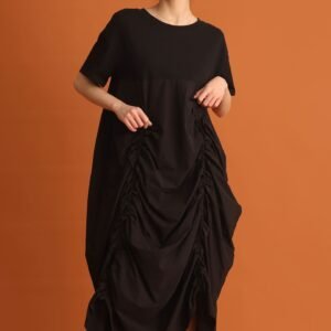 CHOSEN - Jiwon Ruched Drawstring Dress in Black - Image 8