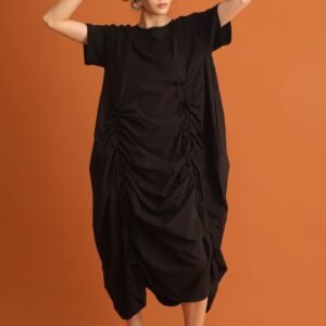 CHOSEN - Jiwon Ruched Drawstring Dress in Black - Image 6