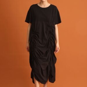 CHOSEN - Jiwon Ruched Drawstring Dress in Black - Image 5