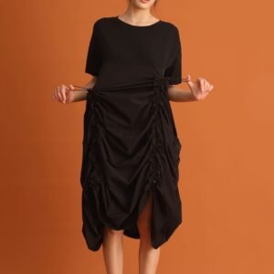 CHOSEN - Jiwon Ruched Drawstring Dress in Black - Image 7