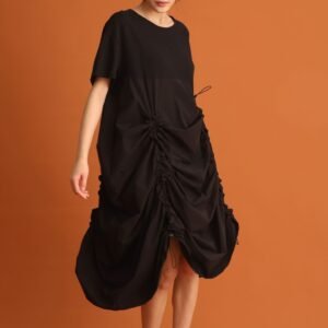 CHOSEN - Jiwon Ruched Drawstring Dress in Black - Image 2