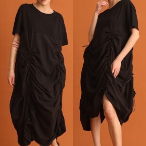 CHOSEN - Jiwon Ruched Drawstring Dress in Black - Image 1