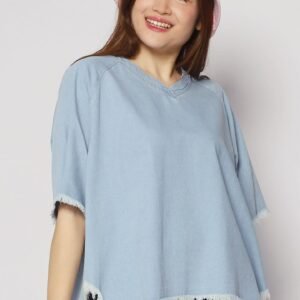 Johan Fringe Top in Blue Denim - Image 1