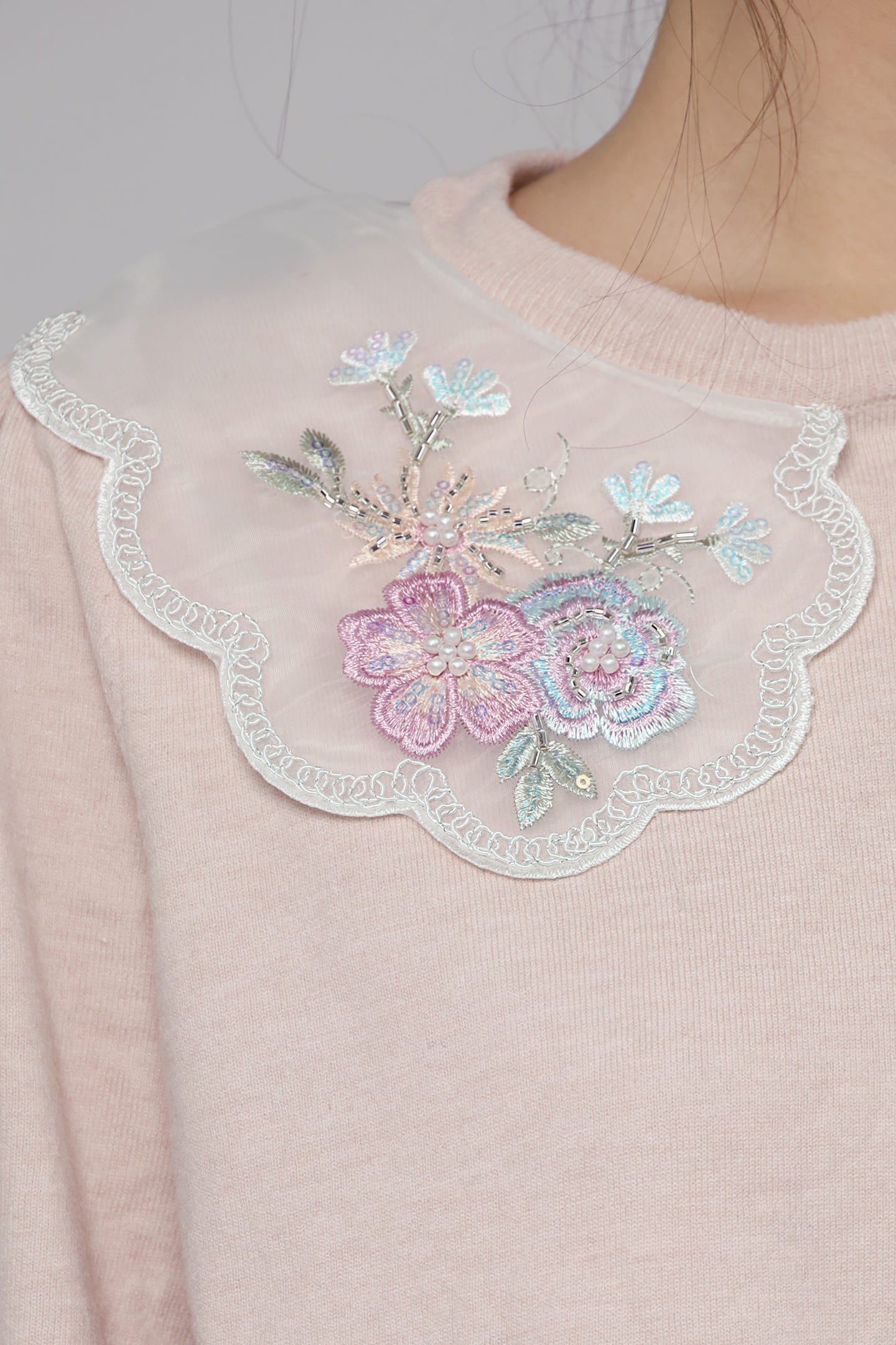 JOY - Miko Floral Embellishment Knit Top in Pastel Pink - Image 8