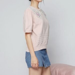 JOY - Miko Floral Embellishment Knit Top in Pastel Pink - Image 7