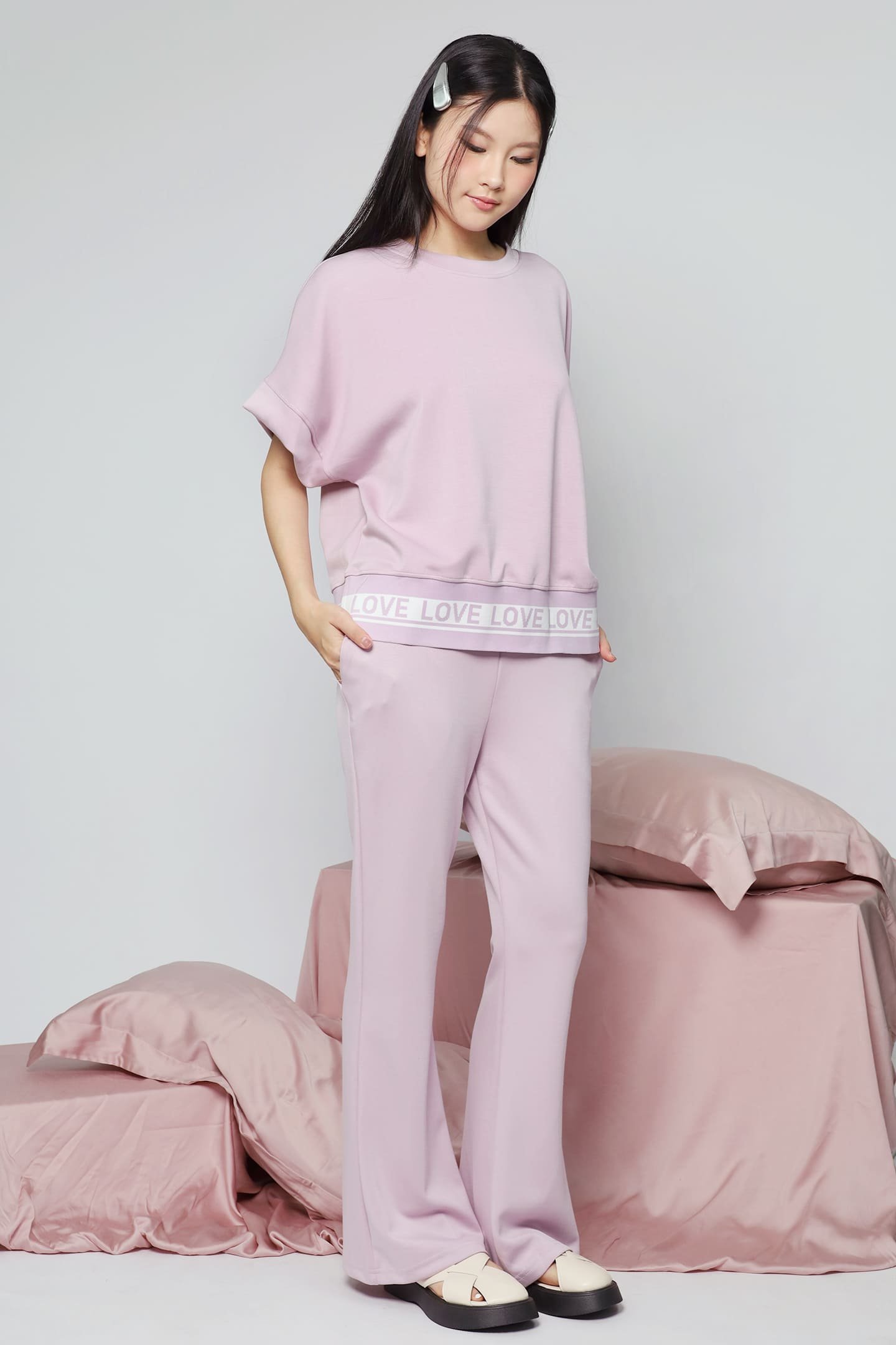 JOY - Saranghae 2 in 1 Top and Pants Set in Lilac Purple - Image 1